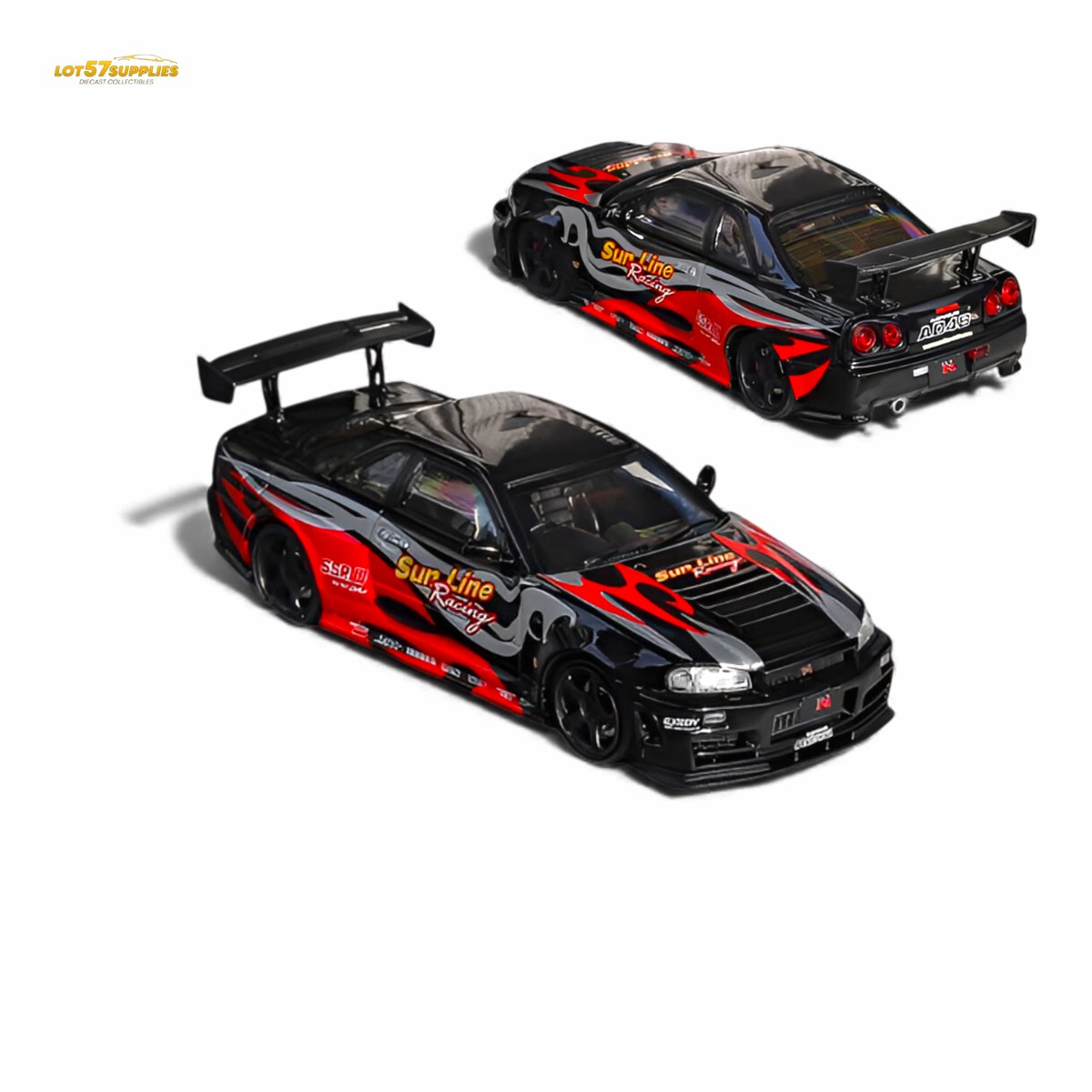 Fuji Skyline R34 GT-R Nismo Z-Tune Black Red Flame 1:64