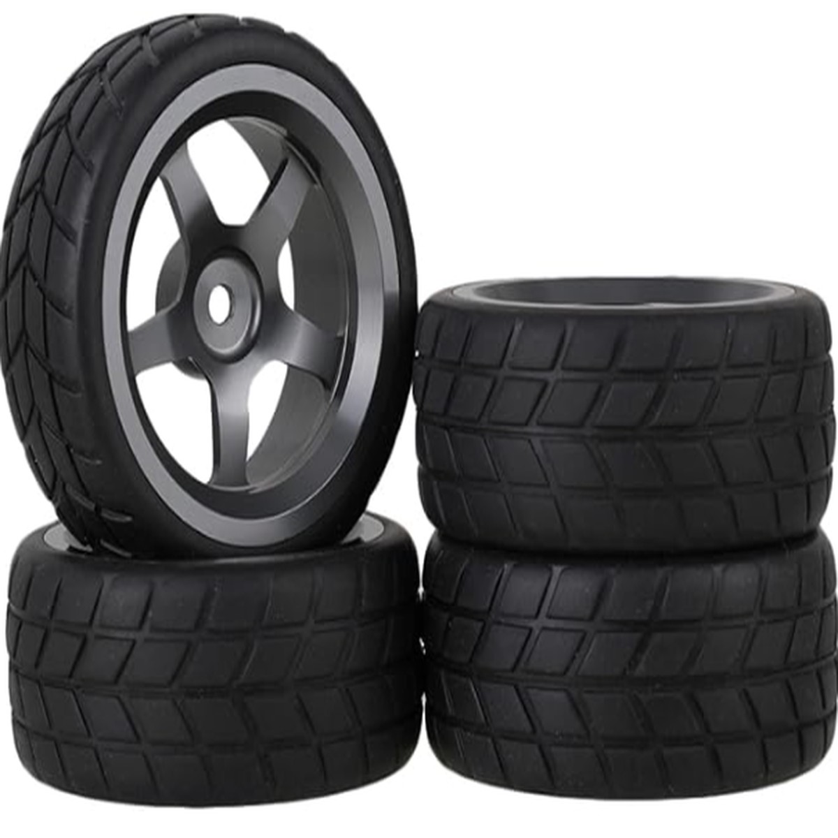 IRonManRc Aluminum 5 SPOKE Street Wheels & Rubber Tires 12mm Hex 1:10