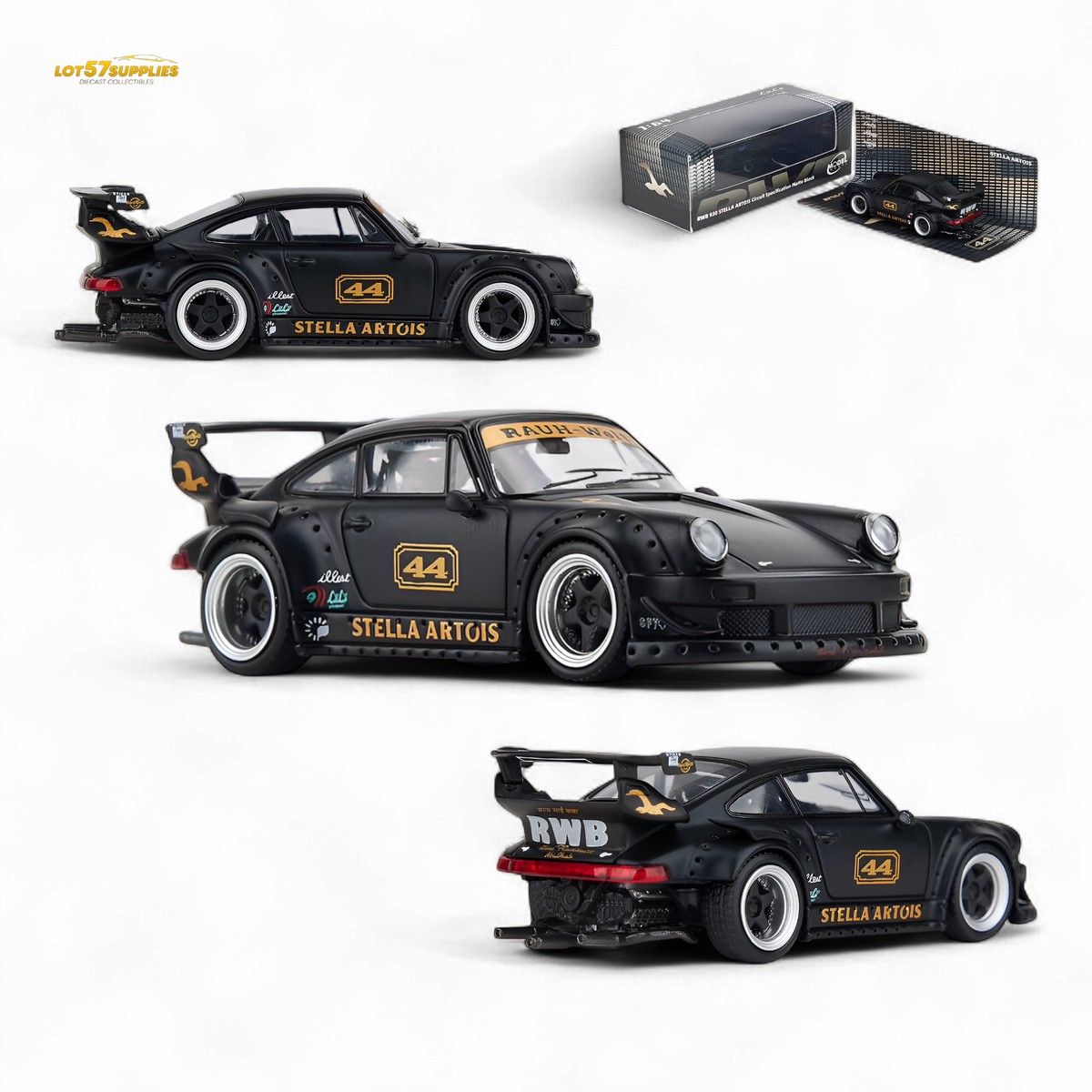 ModelModel Porsche RWB 993 Stella Artois #44 Matte Black 1:64