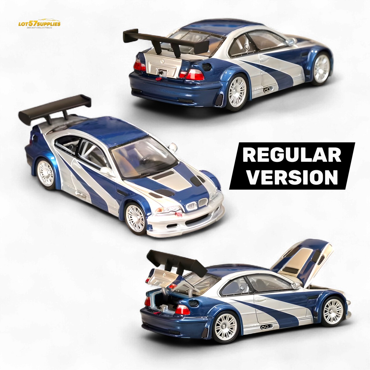 (Pre-Order) Ghost Player BMW E46 M3 GTR Silver Blue 1:64