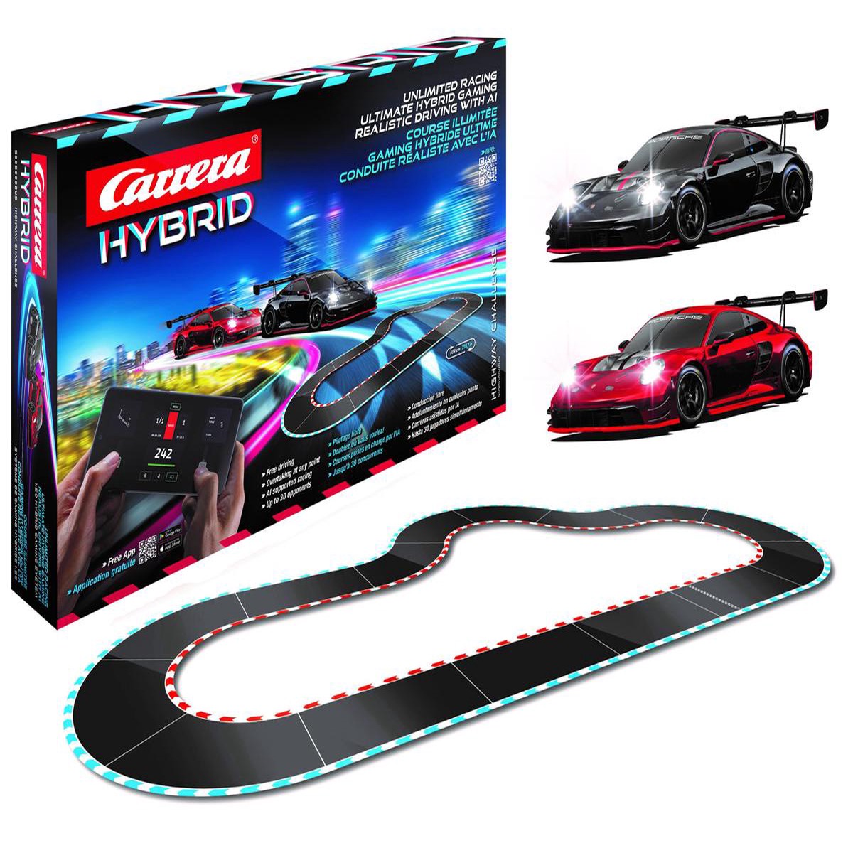 Carrera CCN50050002US Highway Challenge Slot Car Racing Track Set w/Porsche 911 GT3 R Cars