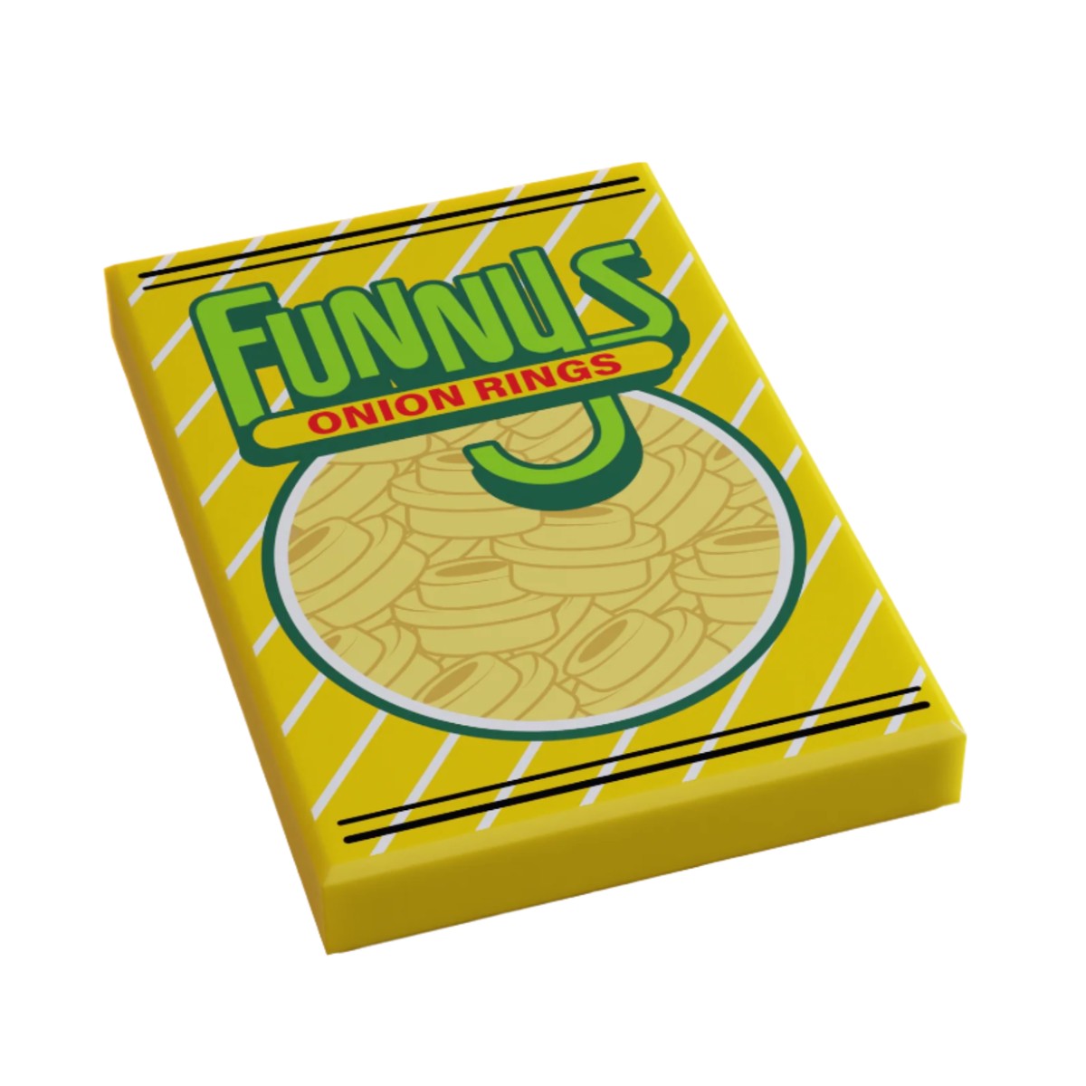 Funny’s Onion Rings Minifig Snack (2×3 Tile) made using LEGO parts