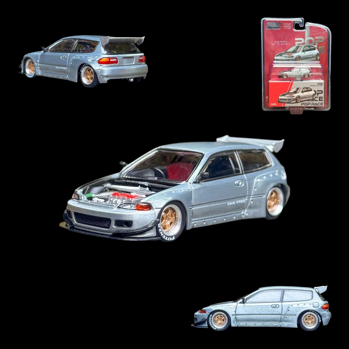 Pop Race Honda Civic EG6 Raw Metal 1:64
