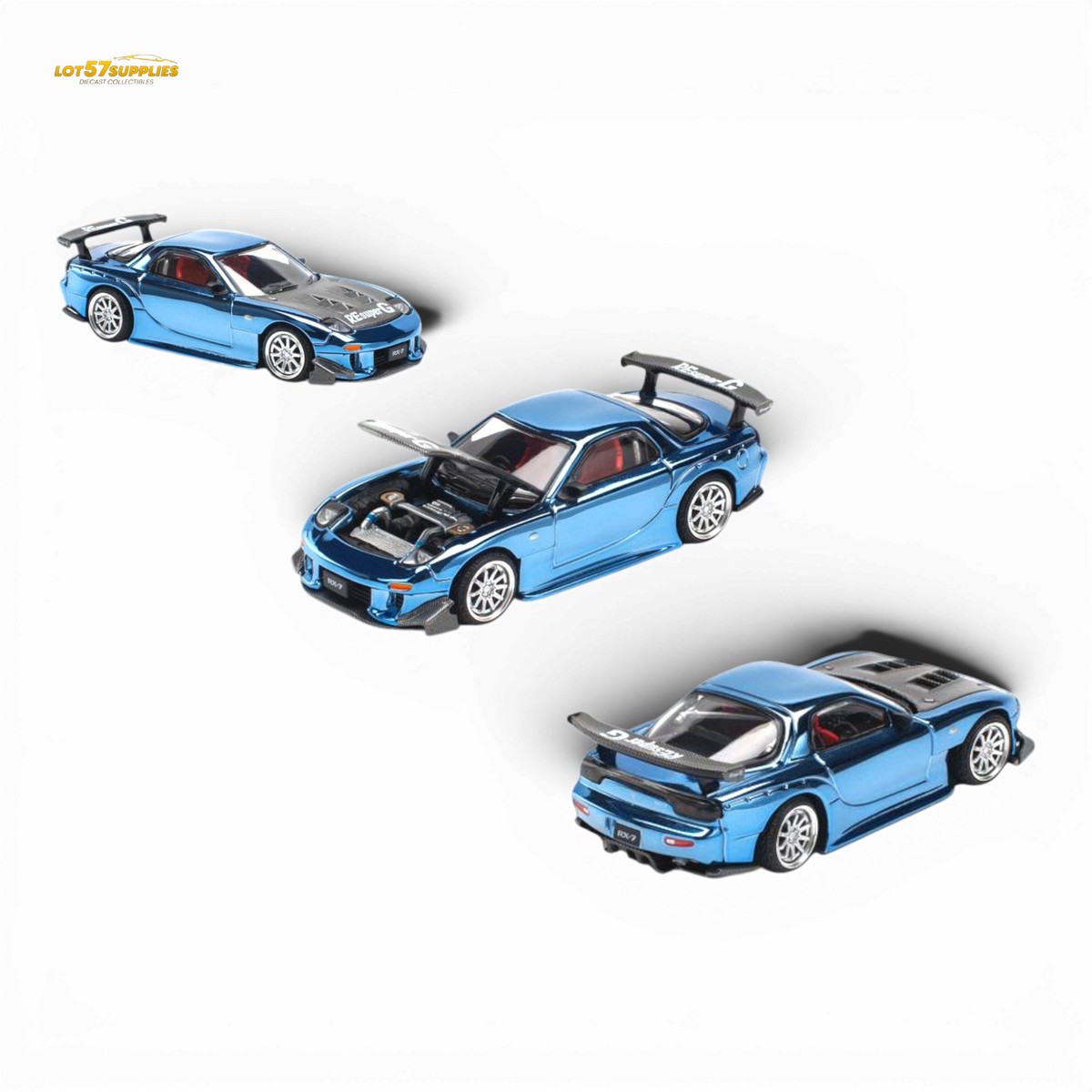 Pop Race Mazda RX-7 Re-Amemiya Blue Chrome 1:64