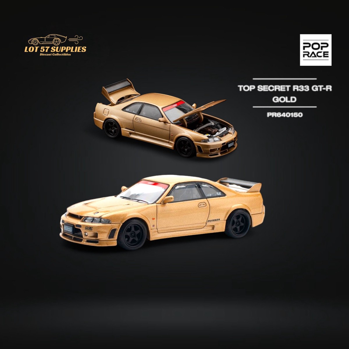 (Pre-Order) Pop Race Nissan Skyline GT-R R33 Top Secret Gold 1:64