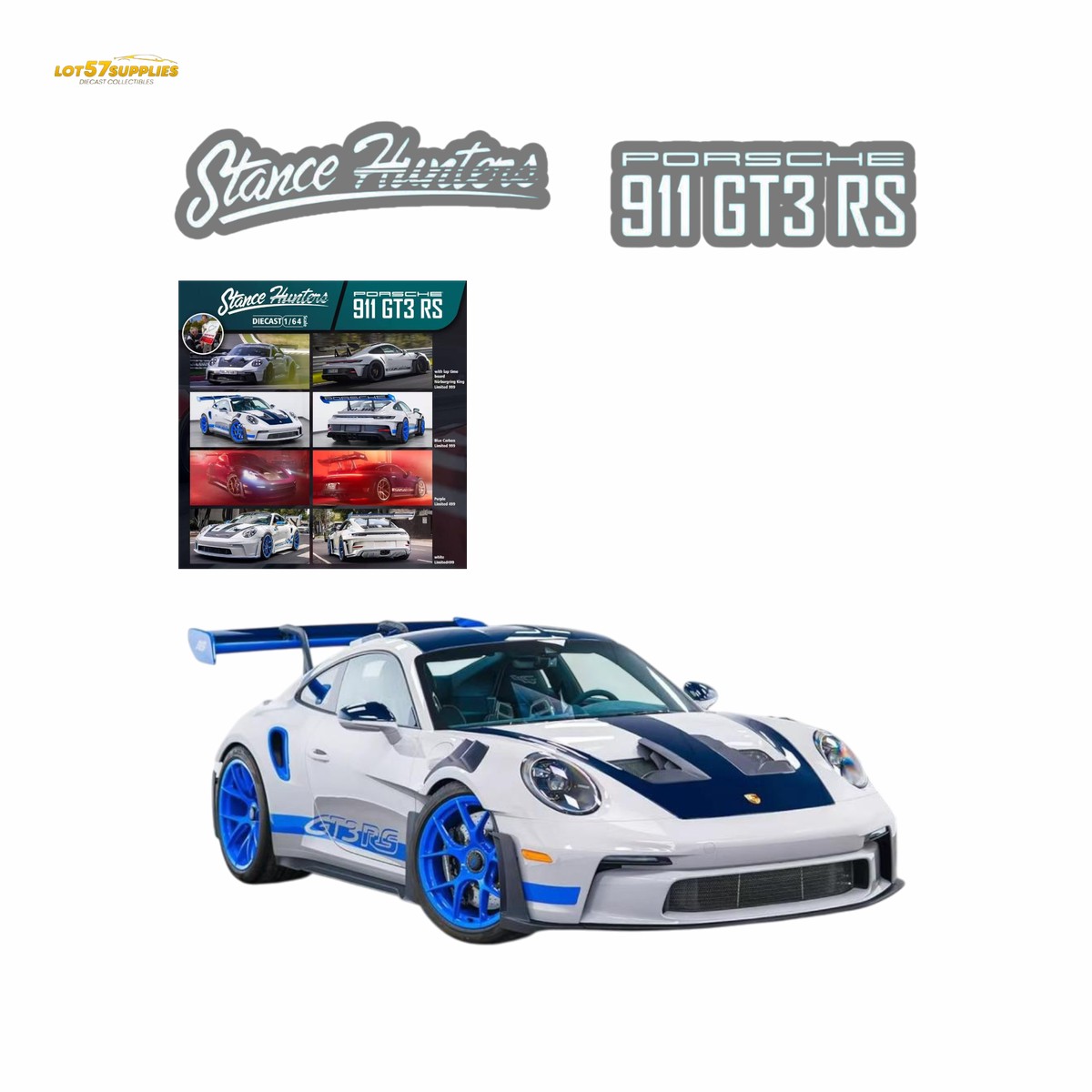 (Pre-Order) Stance Hunters Porsche 911 GT3 RS Blue Carbon 1:64