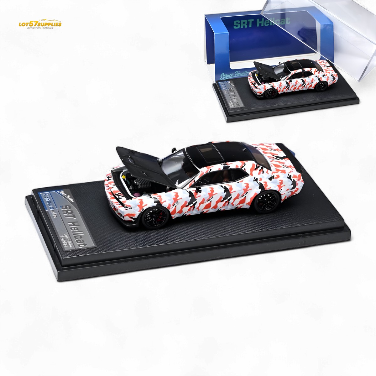 Stance Hunters Dodge Challenger SRT Hellcat Black – Red – White Camo 1:64