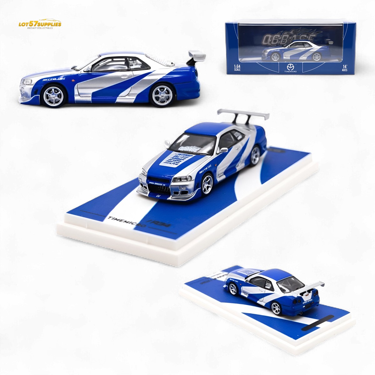 TimeMicro Skyline GT-R R34 Blue Silver 1:64