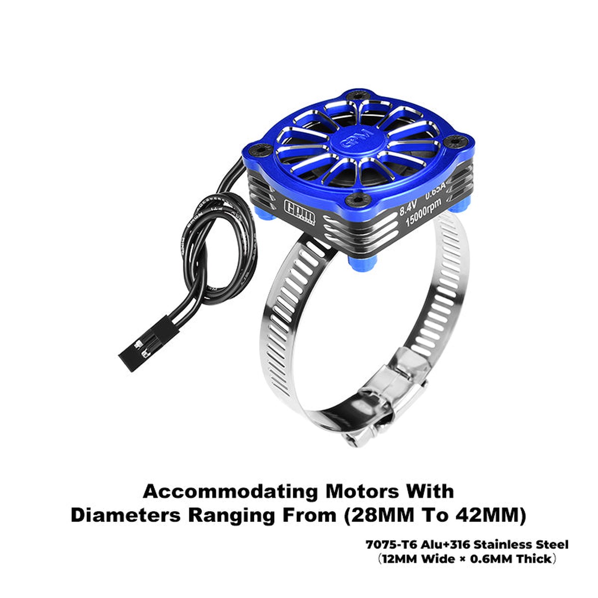 GPM RACING,ACCESSORIES 7075-T6 ALLOY+316 STAINLESS STEEL 40X40MM COOLING FAN AJUSTABLE FOR 28-42 SERIES MOTOR GPM2144FAN