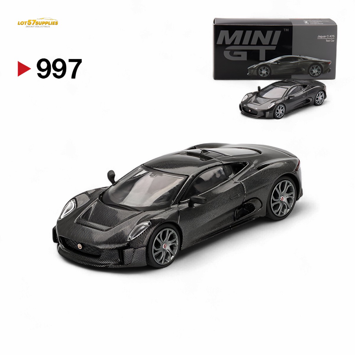 Mini GT Jaguar C-X75 Test Car Carbon Fiber 1:64