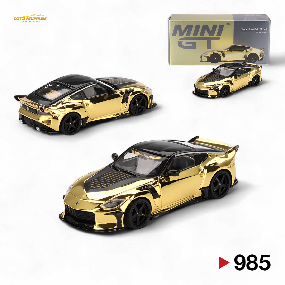 Mini GT Nissan Z VeilSide FZ400 Gold Chrome LHD 1:64