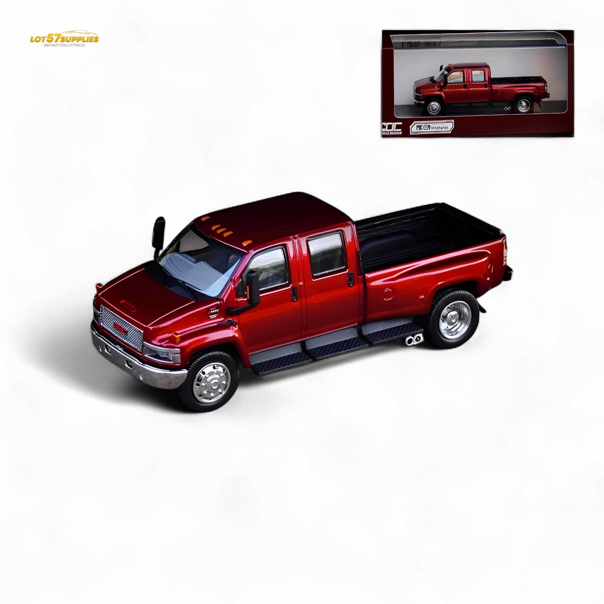 MK Miniatures & GOC GMC Top Kick Pick Up Truck Metallic Red 1:64