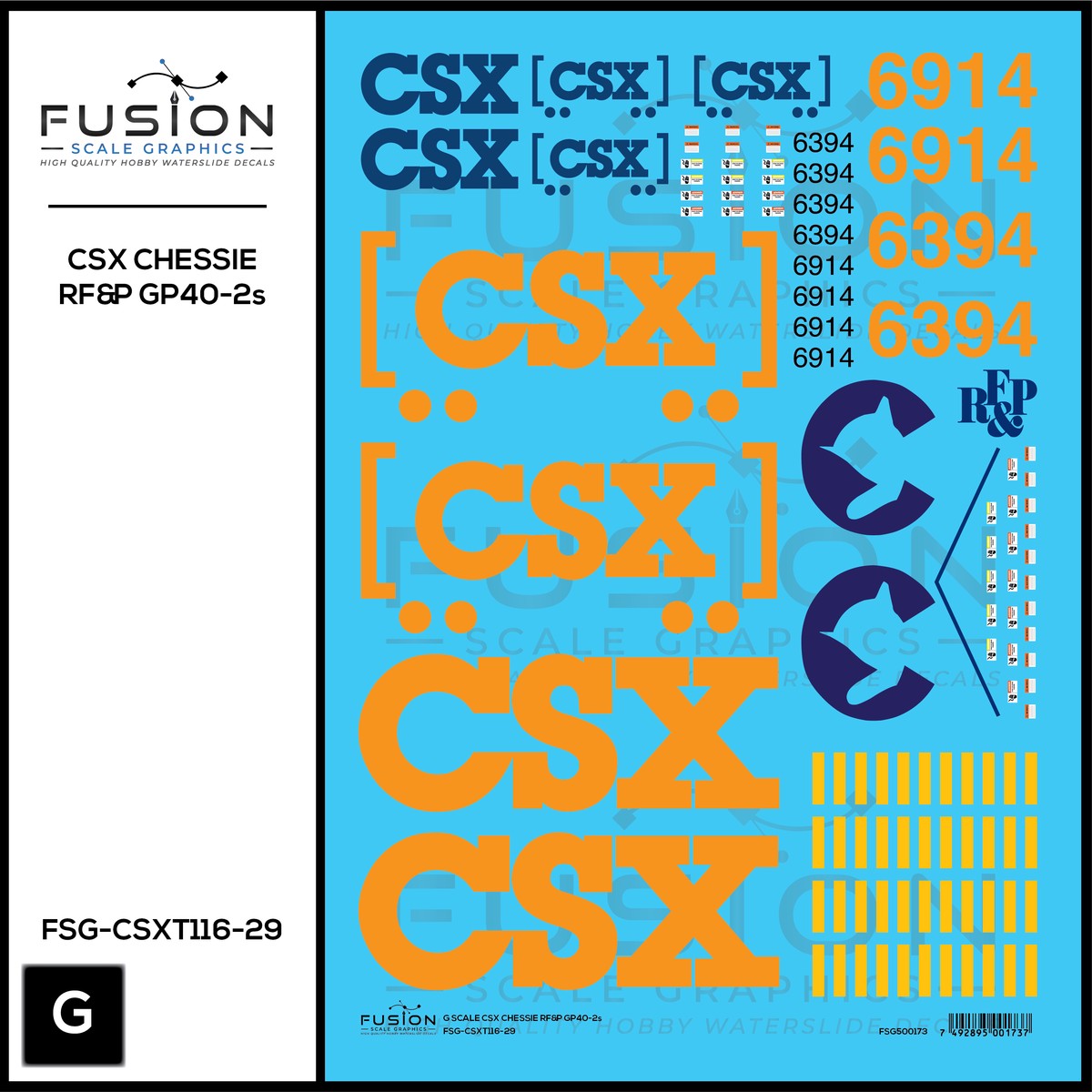 G 1:29 Scale CSX Chessie and RF&P  GP40-2 “Heritage” Locomotives Decal Set