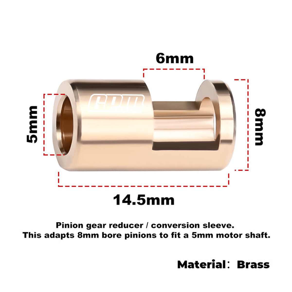 GPM RACING,ACCESSORIES BRASS PINION GEAR REDUCER/CONVERSION SLEEVE (8MM-5MM) GPM/MG85