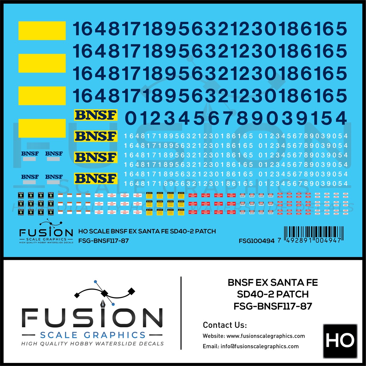HO Scale BNSF Ex Santa Fe EMD SD40-2 Locomotive Patching Decal Set