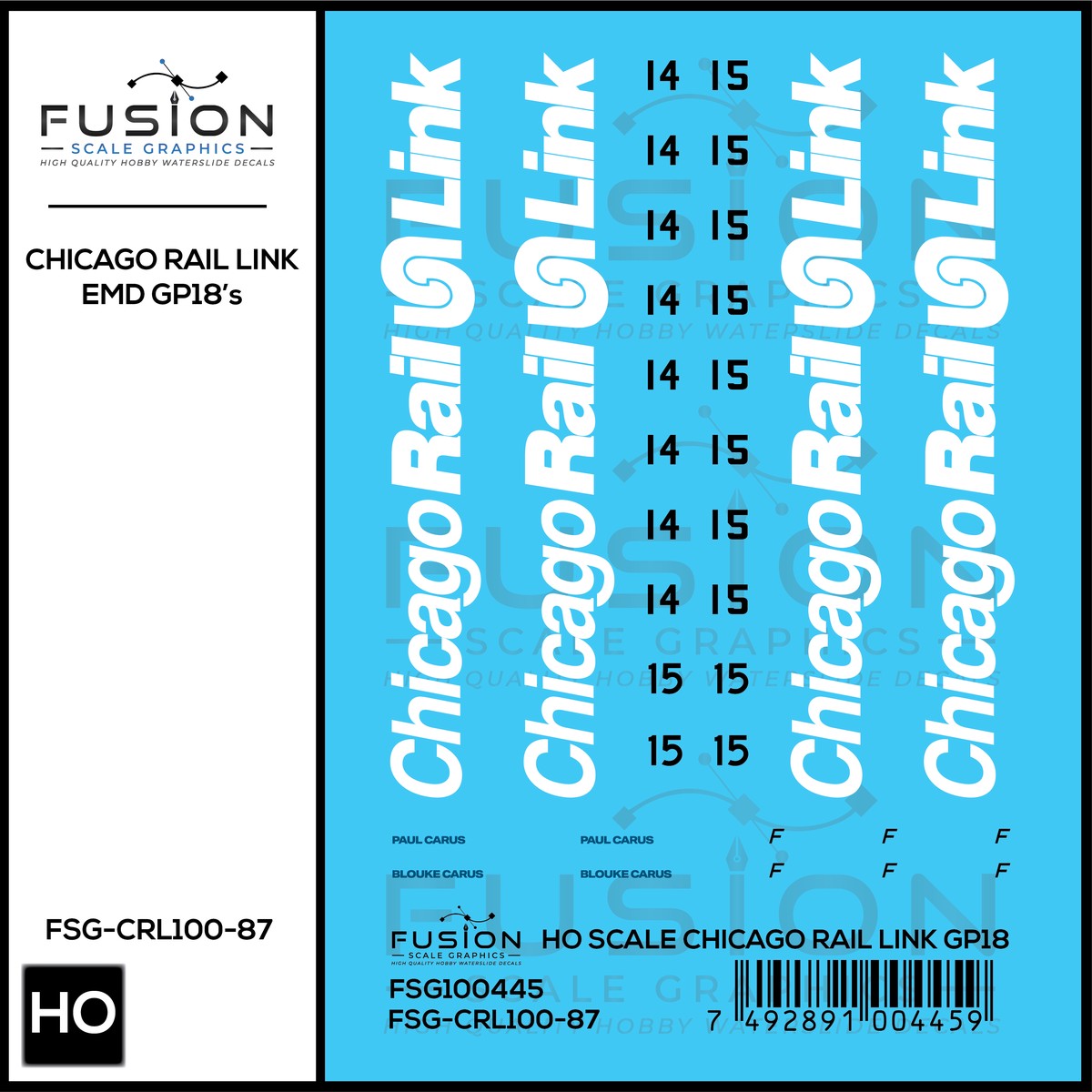 HO Scale Chicago Rail Link EMD GP18 14 & 15 Locomotive Decal Set