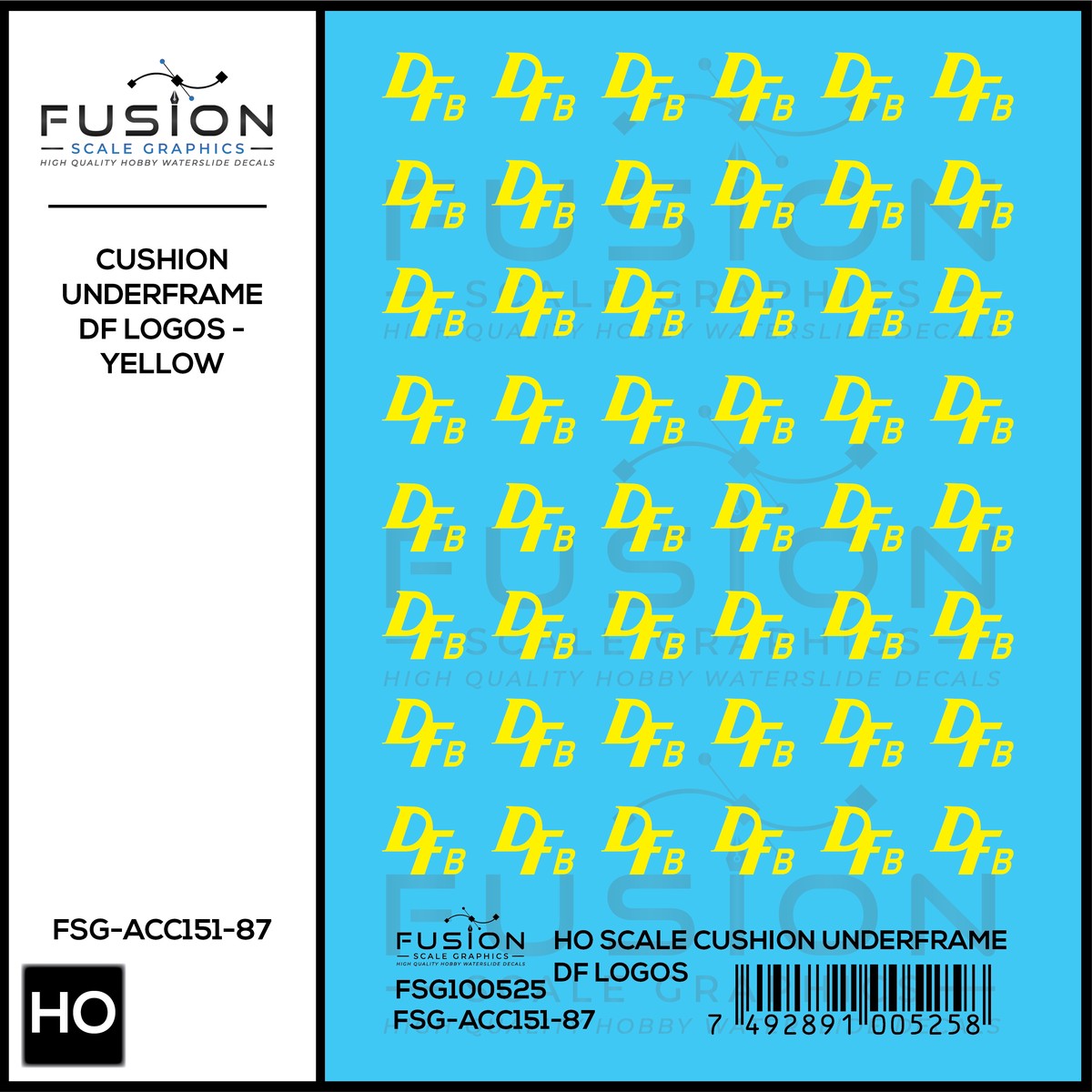 HO Scale Cushion Underframe Boxcar DF Logos – Yellow Decal Set