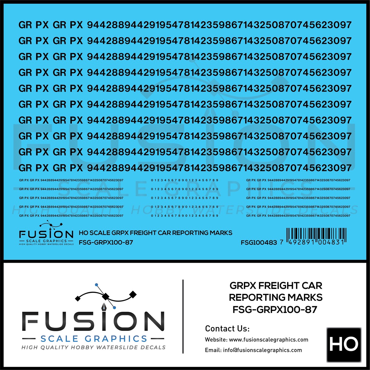 HO Scale GRPX Black Freight Car Reporting Marks Decal Set