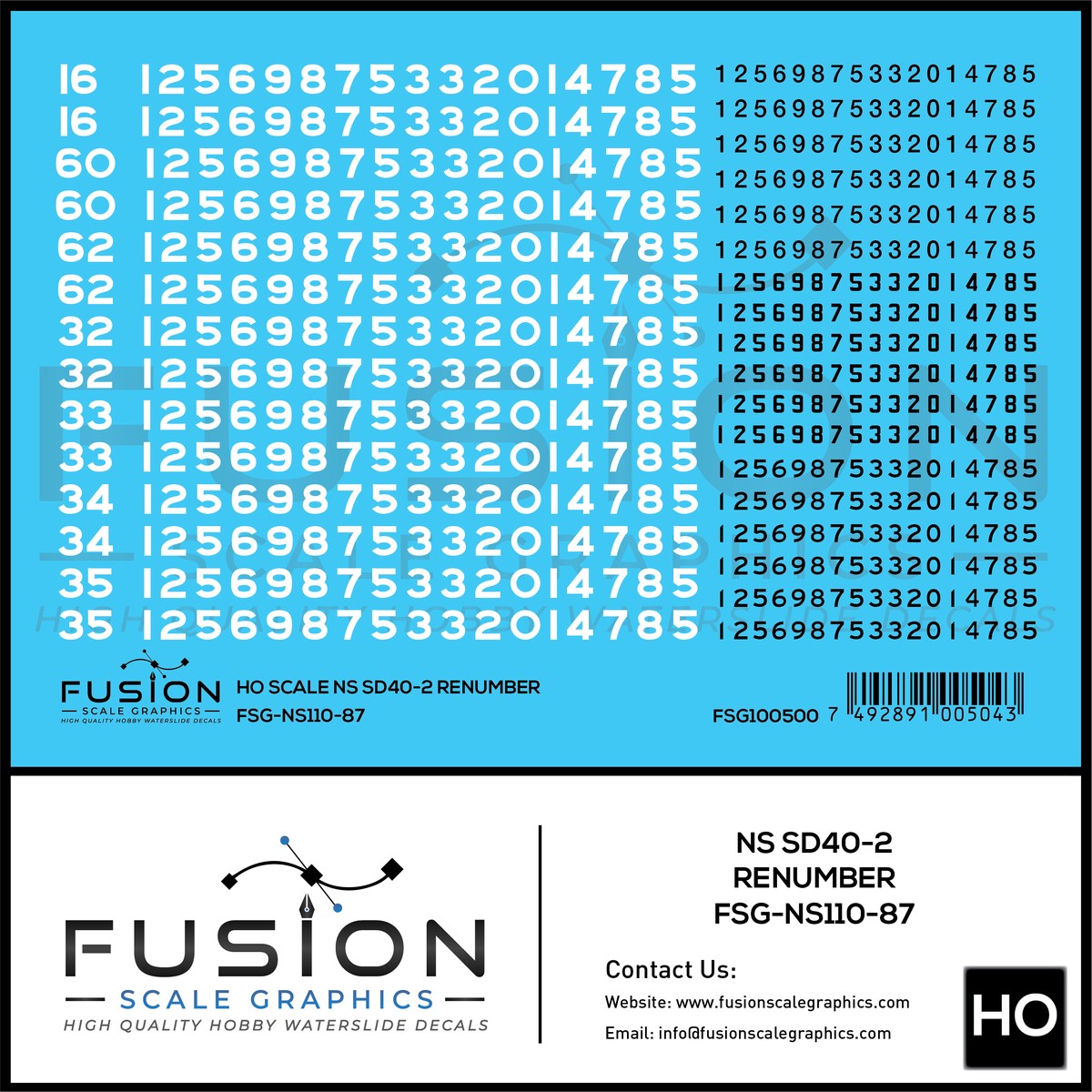 HO Scale Norfolk Southern EMD SD40-2 Locomotive Renumber Patch Decal Set