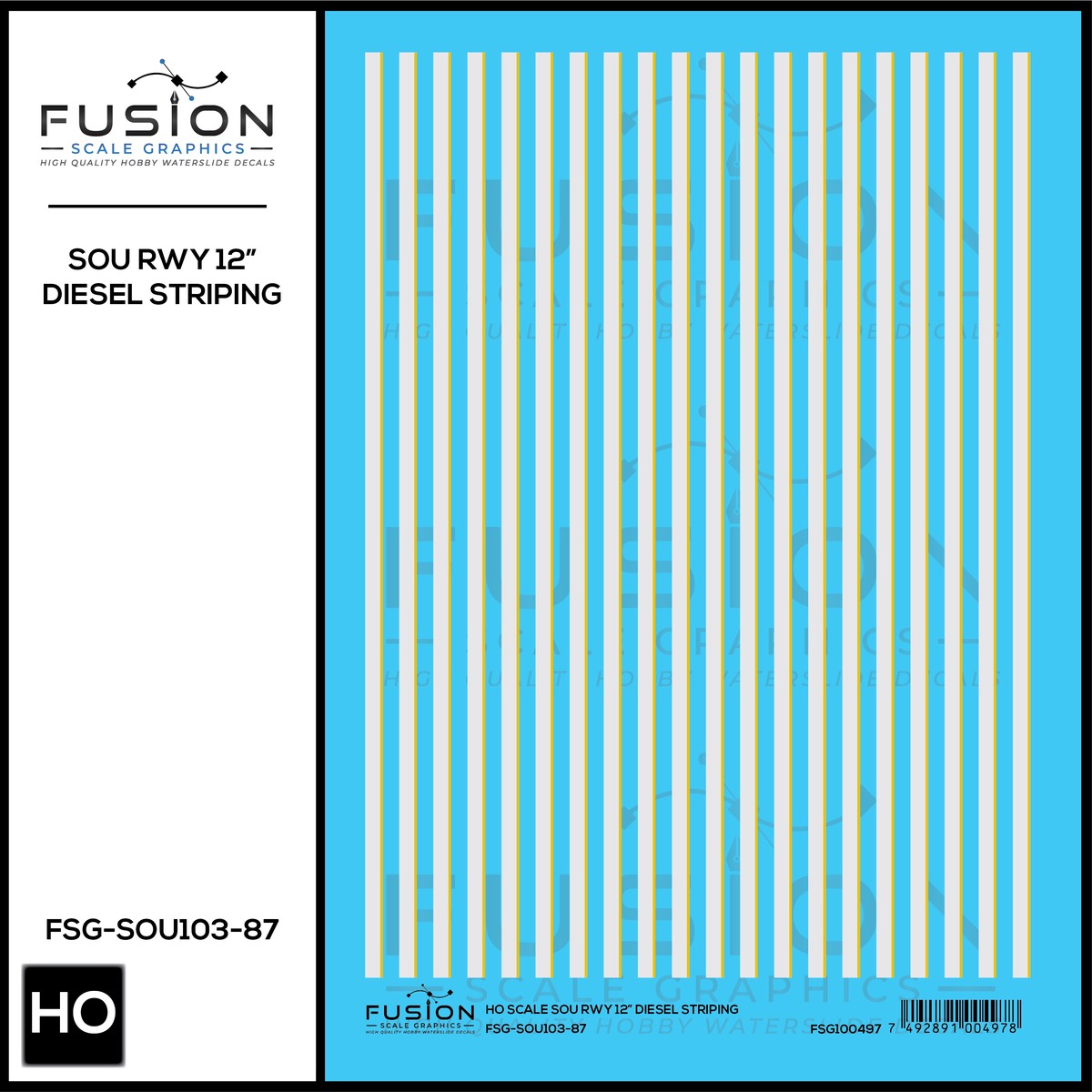 HO Scale Southern Railway 12″ Diesel Locomotive Striping Decal Set