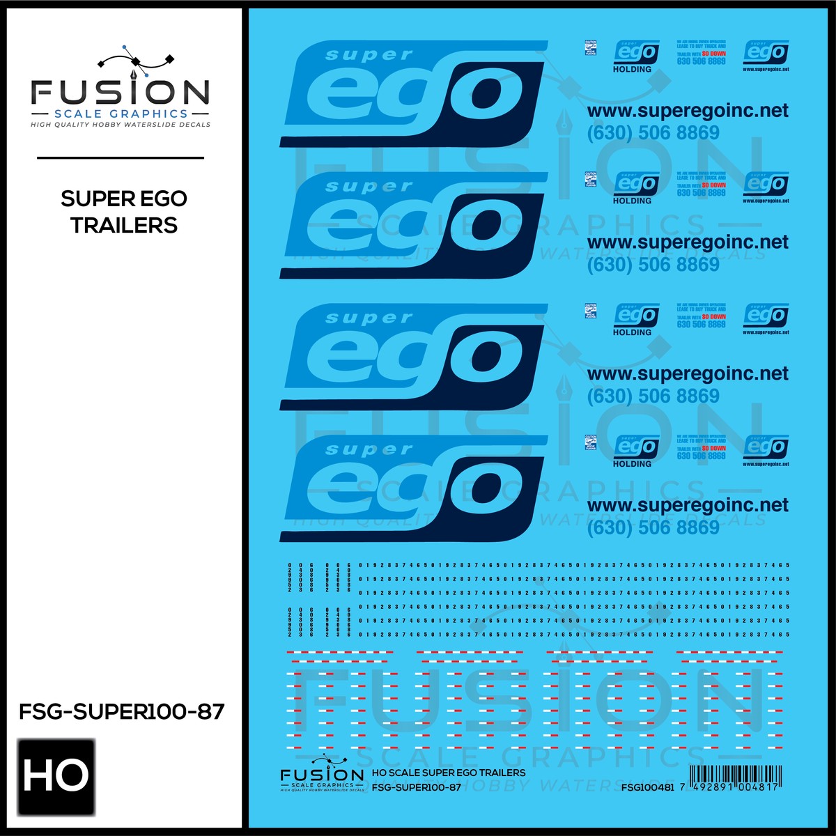 HO Scale Super Ego Semi Truck Trailer Decal Set
