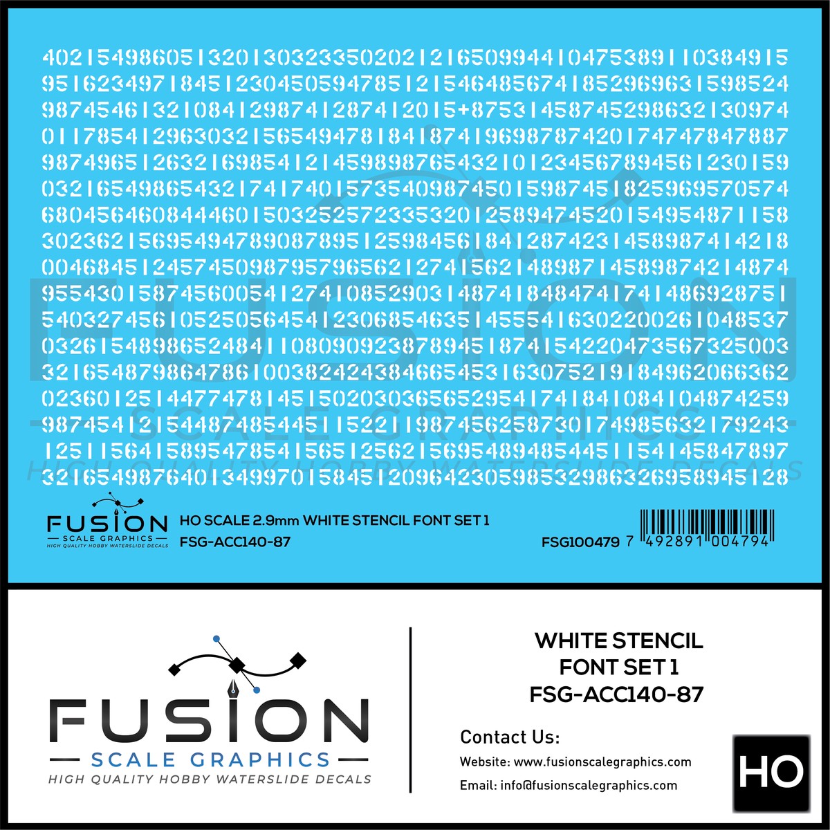 HO Scale White Stencil Numbers Font 1 2.9mm Tall Decal Set
