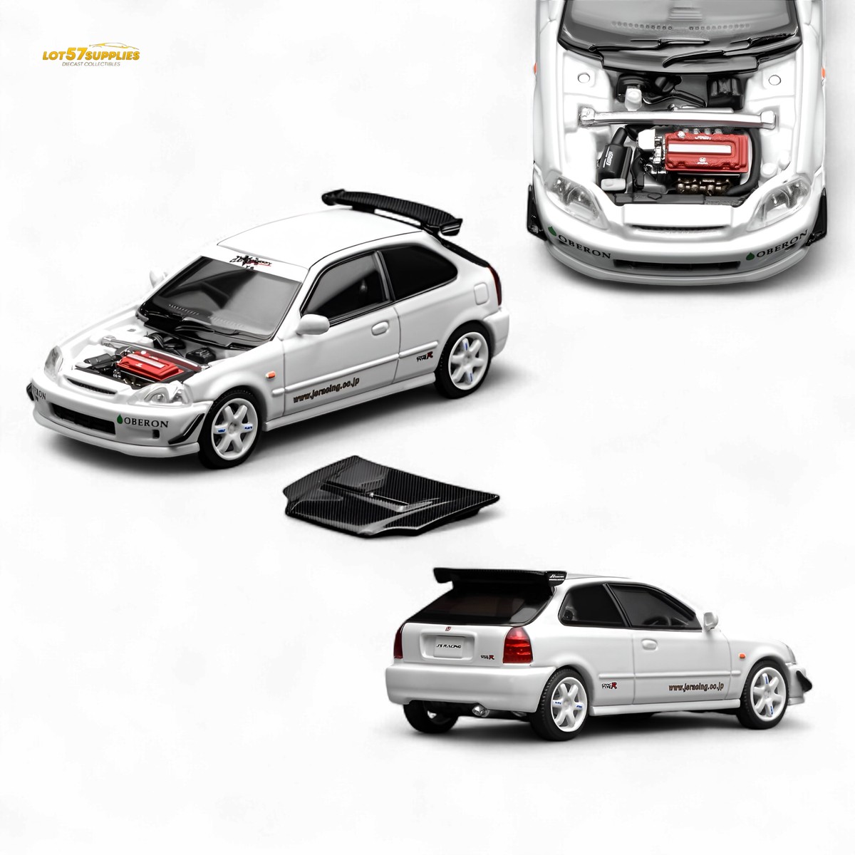 MOTORHELIX Honda Civic Type R EK9 J's Racing Livery White 1:64