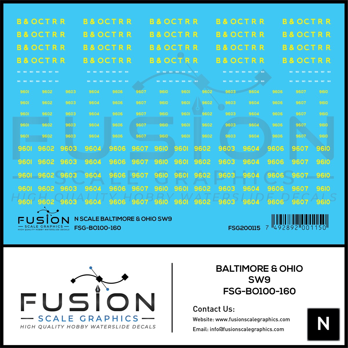 N Scale Baltimore & Ohio EMD SW9 Locomotive Decal Set