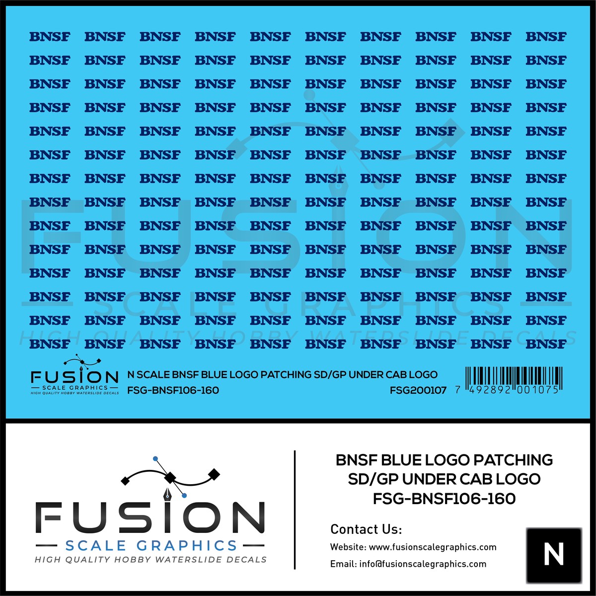 N Scale BNSF Railway Blue Logo Patching SD/GP Under Cab Logo Decal Set