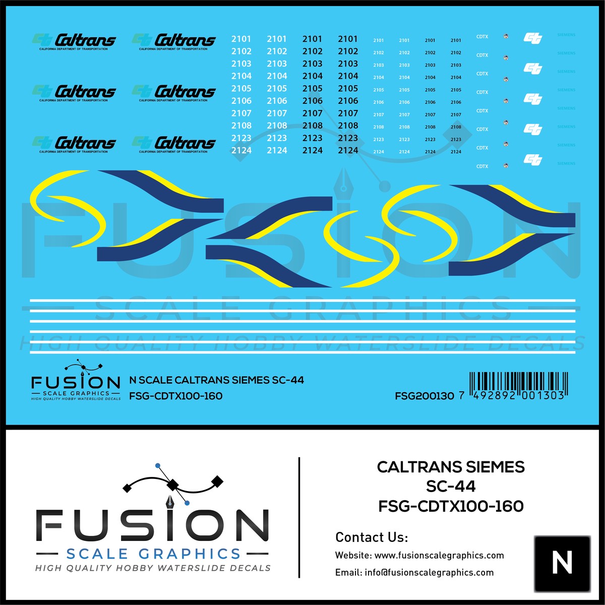 N Scale Caltrans Siemens SC-44 Charger Locomotive Decal Set
