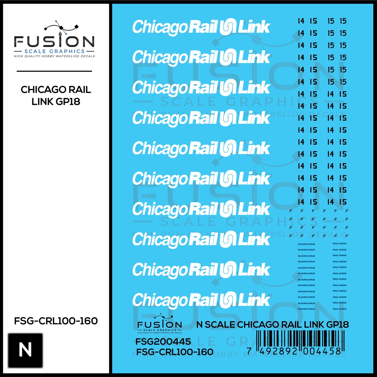N Scale Chicago Rail Link EMD GP18 14 & 15 Locomotive Decal Set