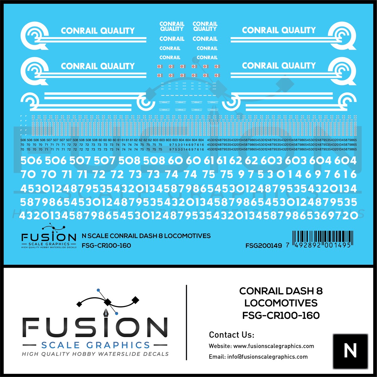 N Scale Conrail GE Dash 8 Locomotives Decal Set