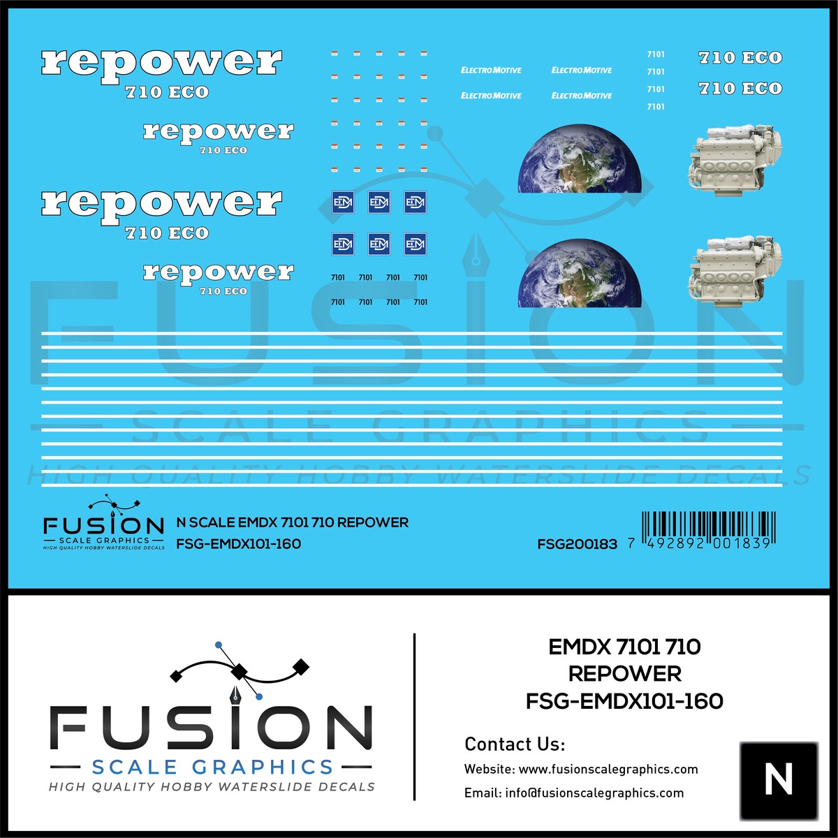 N Scale EMDX 7101 710 Repower Locomotive Decal Set