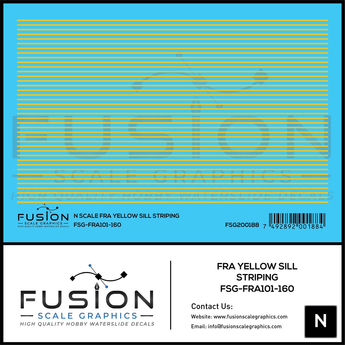 N Scale FRA Yellow Safety Sill Striping Decal Set