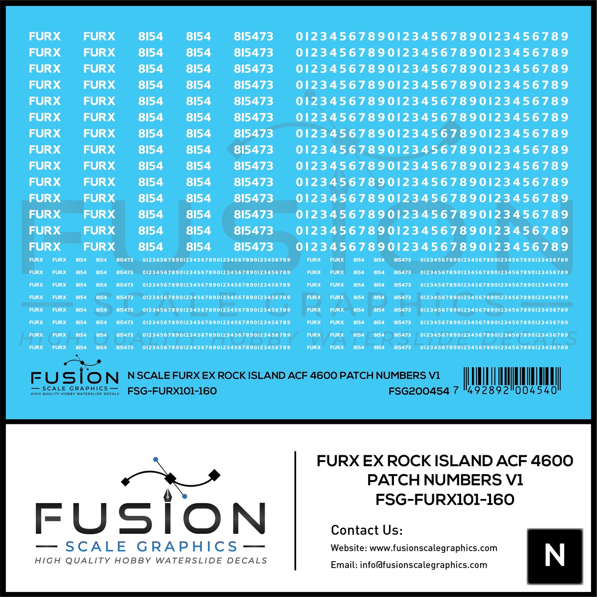 N Scale FURX Ex Rock Island Acf 4600 Patch Numbers V1 Decal Set