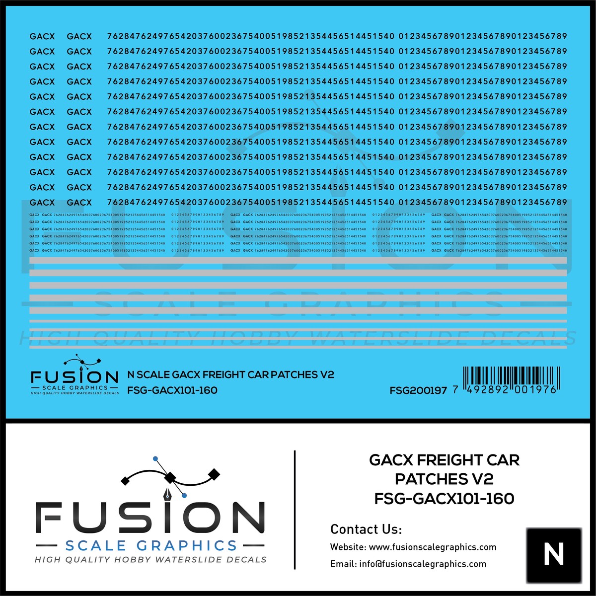N Scale GACX Freight Car Lettering Decal Set Font 2