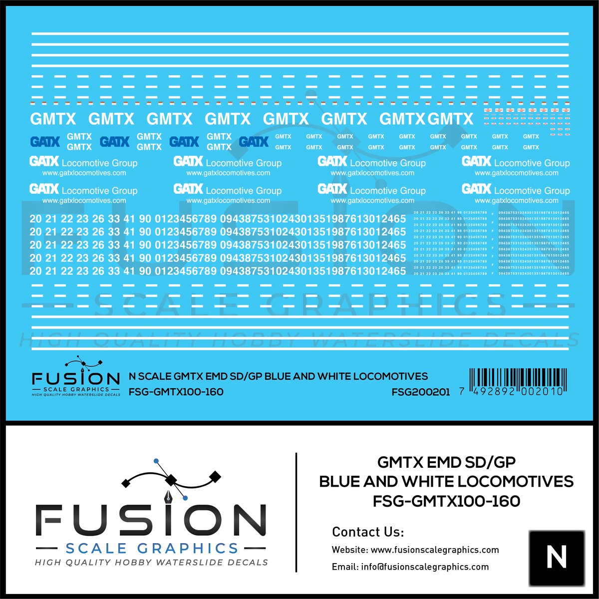 N Scale GMTX EMD SD/GP Blue and White Locomotives Decal Set