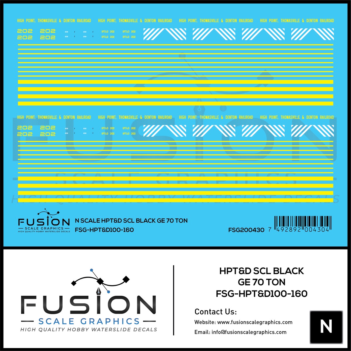 N Scale High Point Thomasville & Denton Railroad SCL Black GE 70 Ton Switcher Locomotive Decal Set
