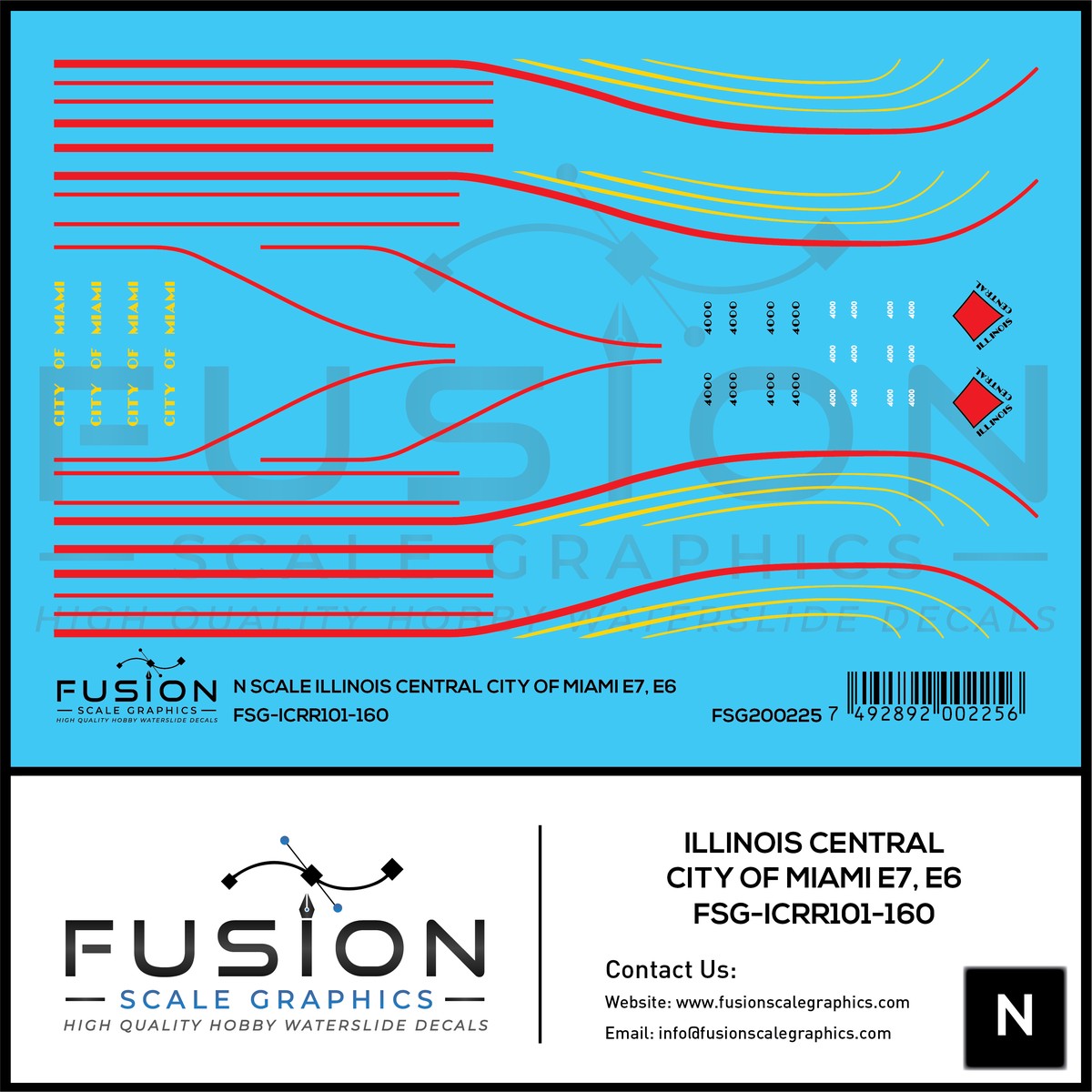N Scale Illinois Central City of Miami EMD E6 Locomotive Decal Set