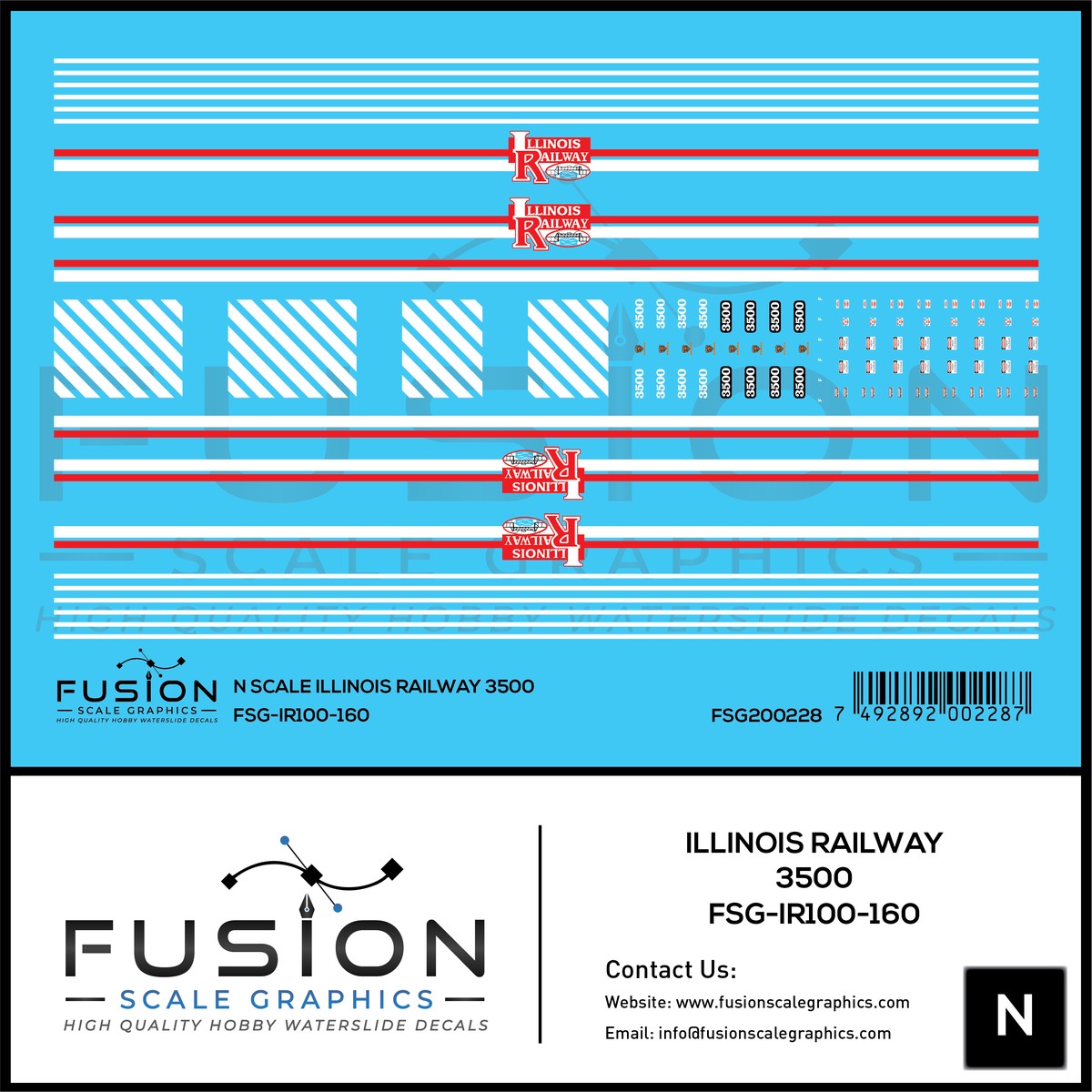 N Scale Illinois Railway EMD GP35 Locomotive Decal Set