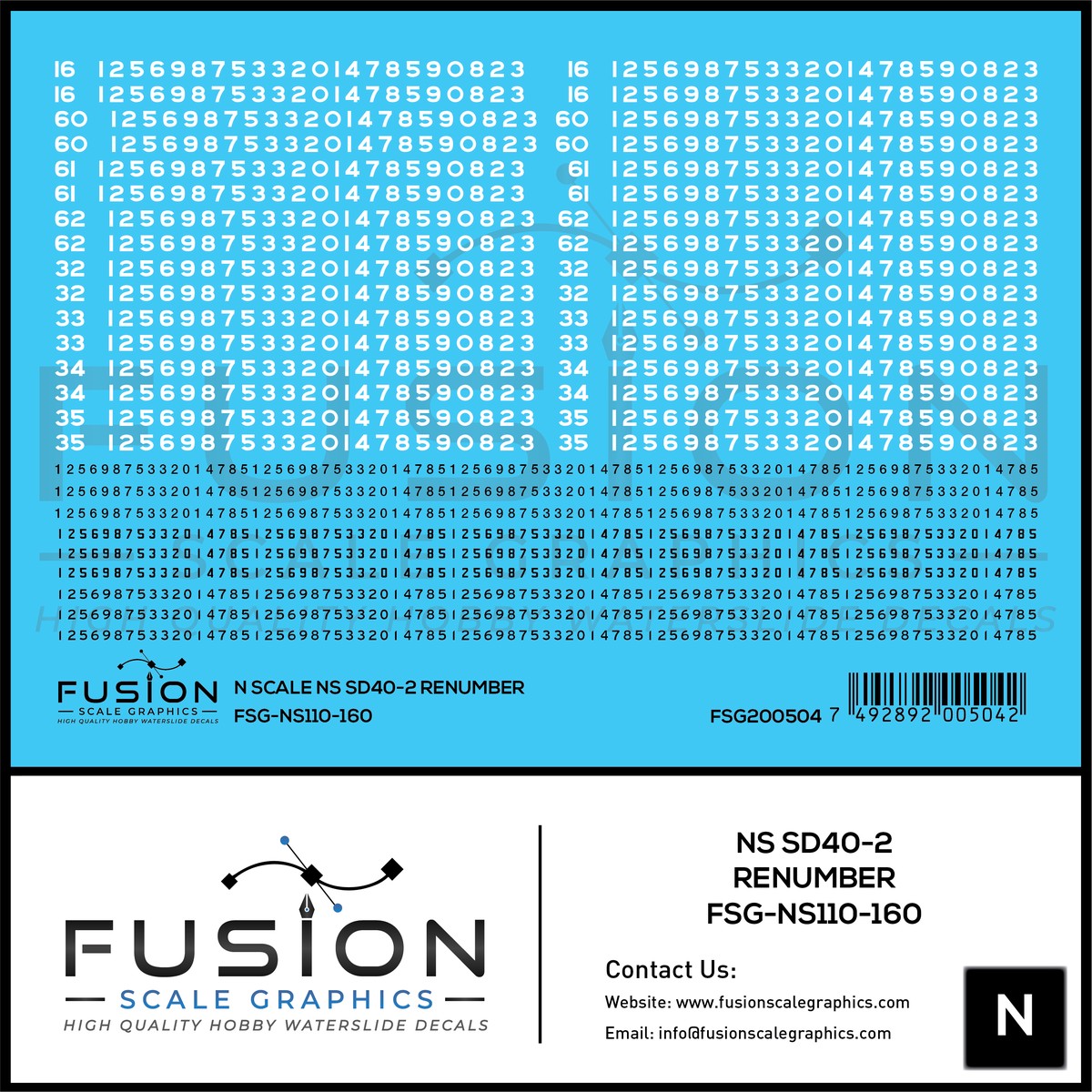 N Scale Norfolk Southern EMD SD40-2 Locomotive Renumber Patch Decal Set