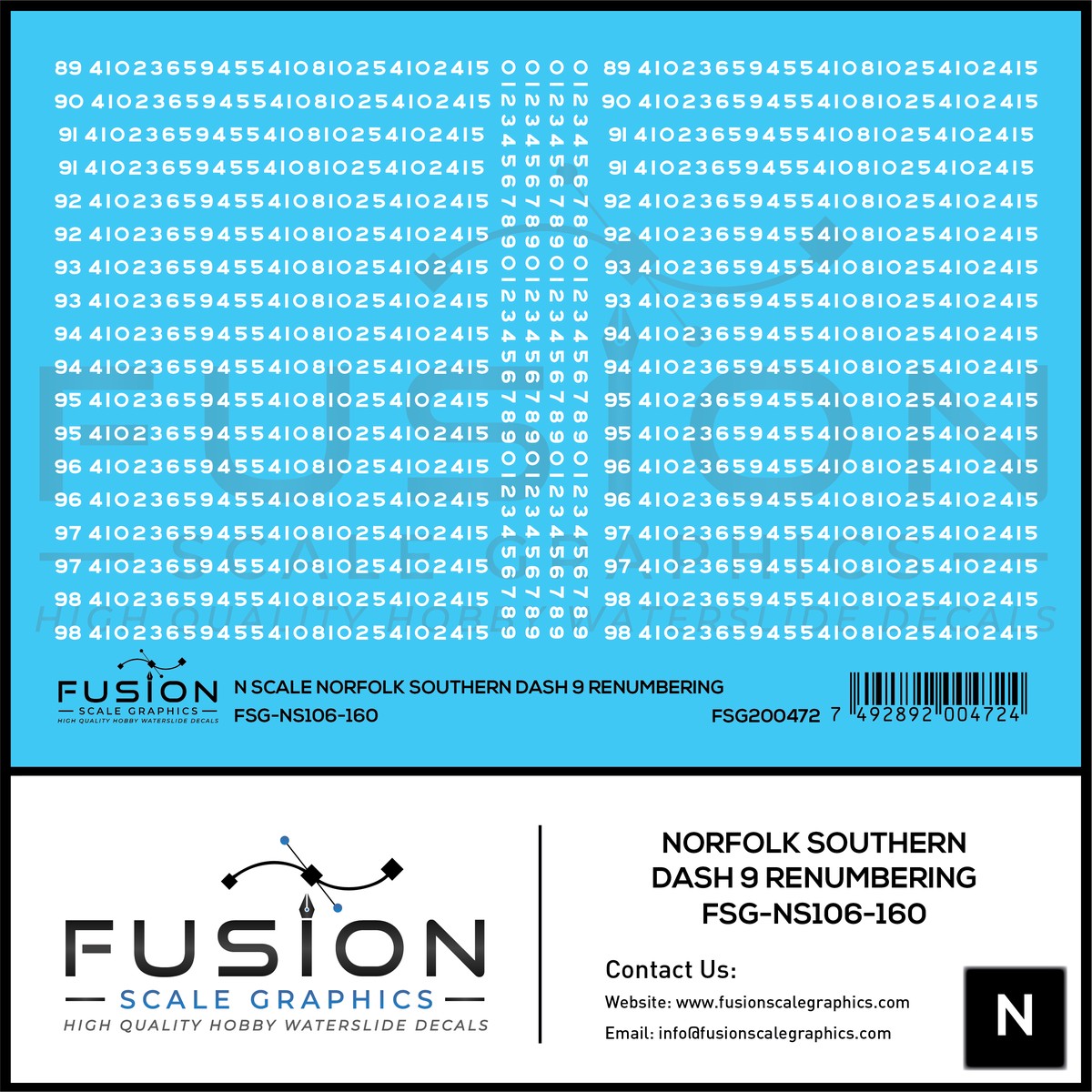 N Scale Norfolk Southern GE Dash 9 Locomotive Renumbering Decal Set
