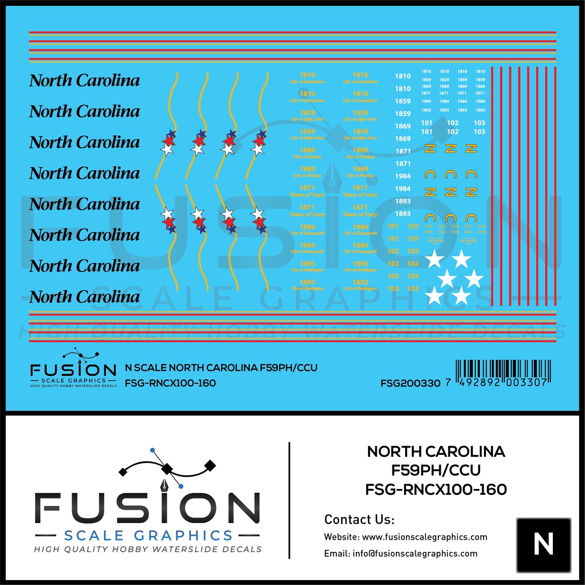 N Scale North Carolina DOT EMD F59PH/CCU Decal Set