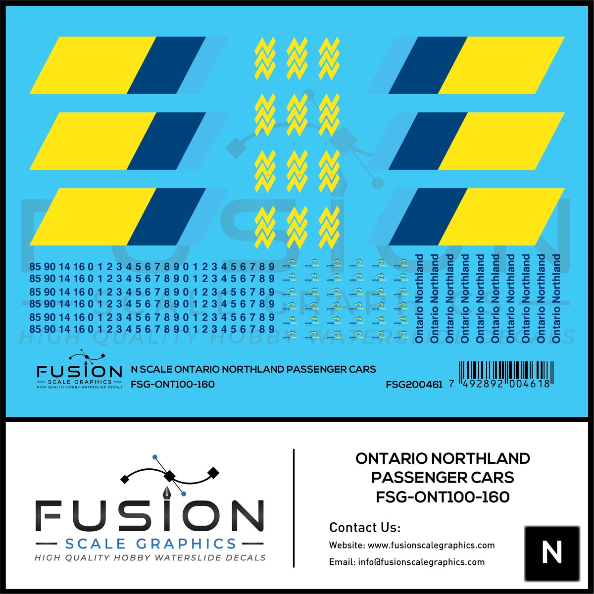 N Scale Ontario Northland Passenger Cars Decal Set