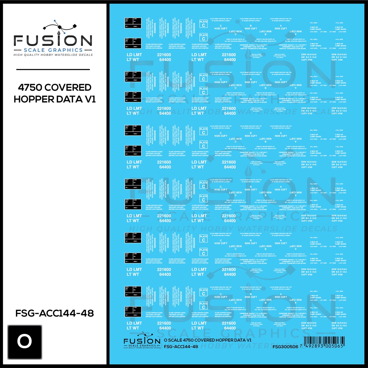 O Scale 4750 Covered Hopper Data Decal Set