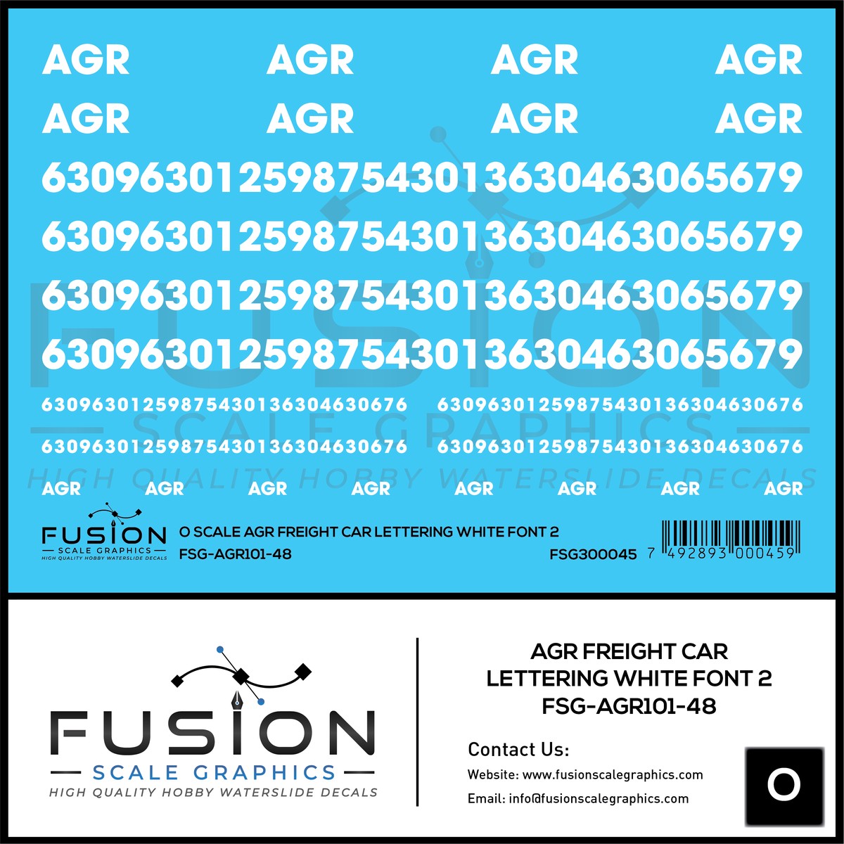 O Scale AGR Freight Car Lettering White Font 2 Decal Set