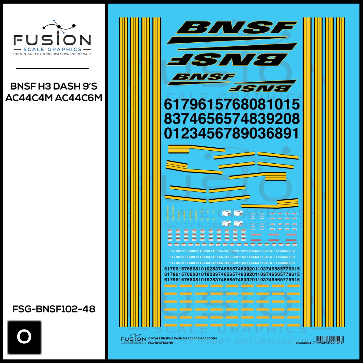 O Scale BNSF Railway H3 GE Dash 9, AC44C4M, AC44C6M Locomotives Decal Set