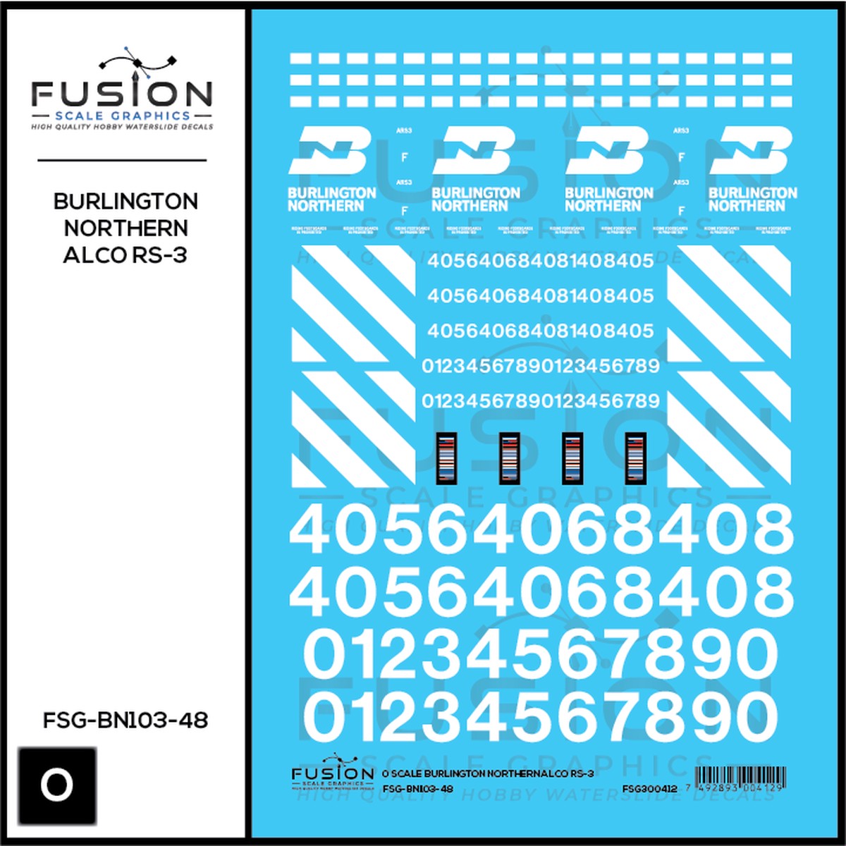 O Scale Burlington Northern Alco RS3 Locomotive Decal Set