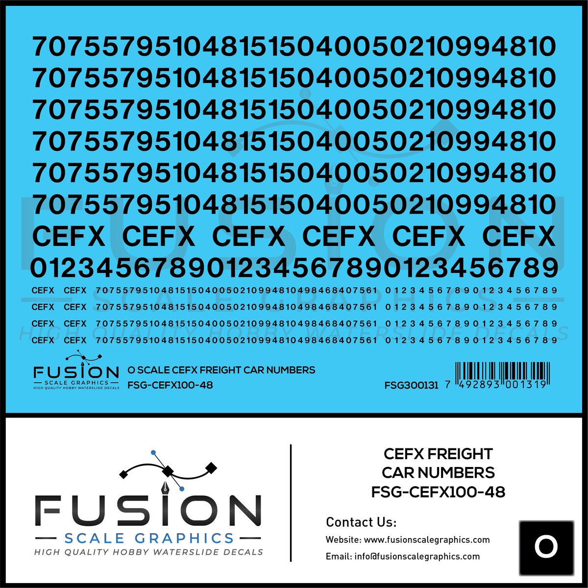 O Scale CEFX Freight Car Numbering Decal Set