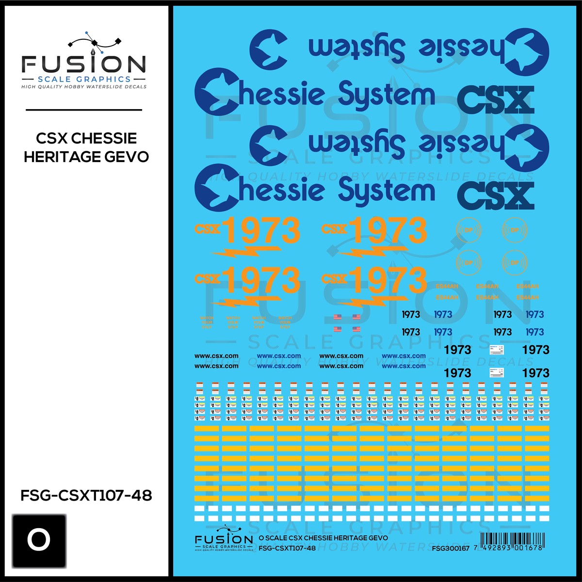 O Scale CSX 1973 Chessie System Heritage ES44AH Locomotive Decal Set